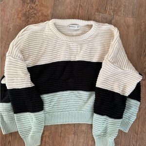 Stradivarius Colorblock Sweater - Cream, Black, and Mint
